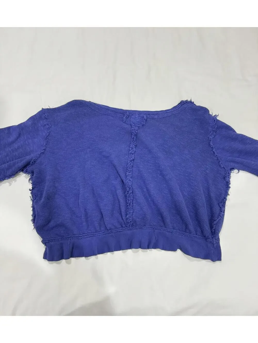 Free People Golden Road Blue Ruffled Cropped Cardigan Sweater XS Boho